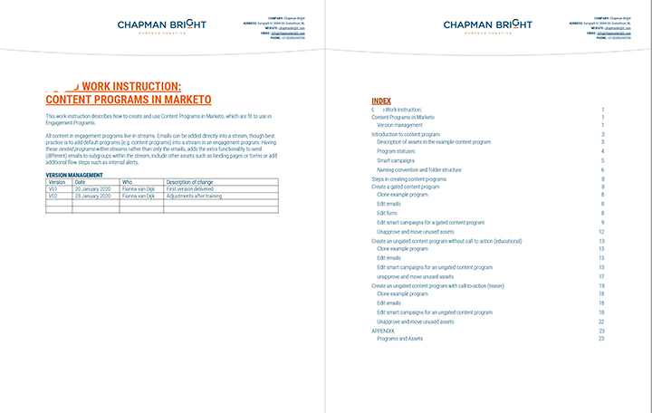 Work instructions and documentation